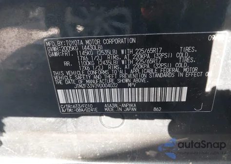 2009 Toyota Rav4 from USA, damaged, VIN JTMZF33V39D004032